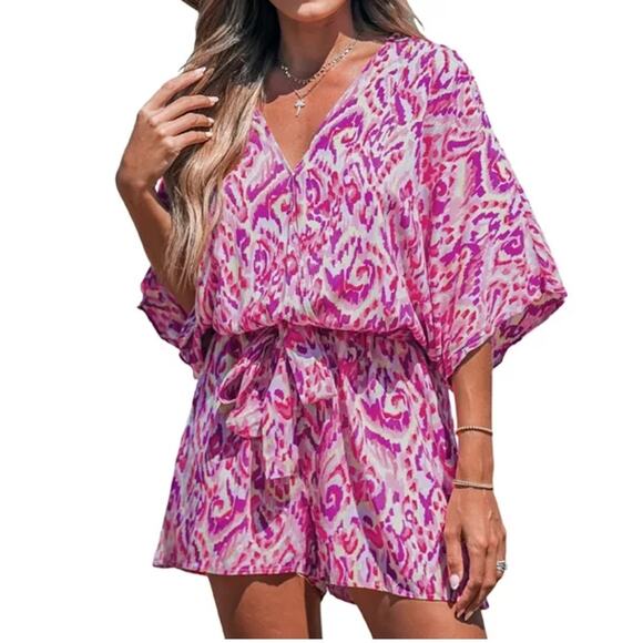 CUPSHE Women's Pink Plunging Loose Leg Romper NEW sz Medium - Picture 3 of 6